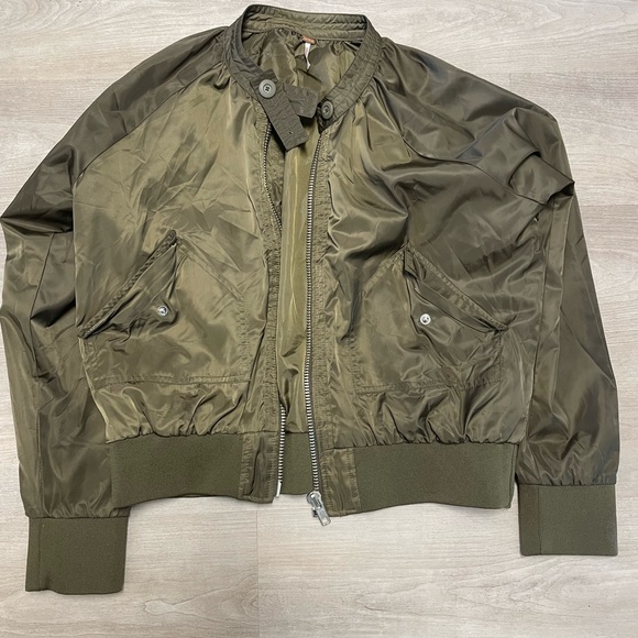Free People Olive Green Bomber Jacket - Picture 1 of 3